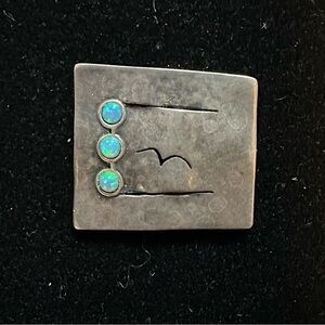 SHABLOOL DIDAE Israel Hammered Sterling Silver & Blue Fire Opal Slide Pendant‎